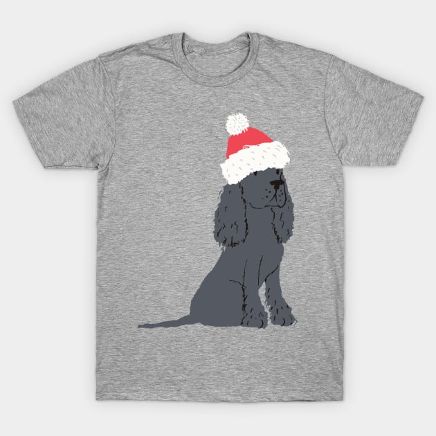 Black Christmas Cocker Spaniel T-Shirt by JunkyDotCom